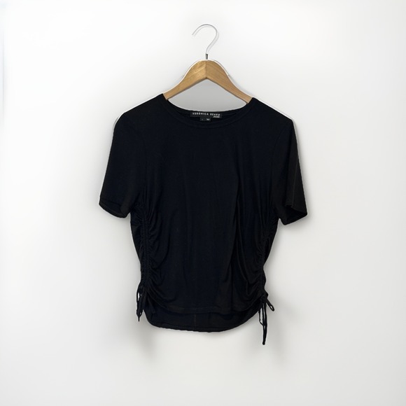 Veronica Beard Womens T-shirt Tazi Black L Gathered Side Tie Ruched Pima - Picture 1 of 9